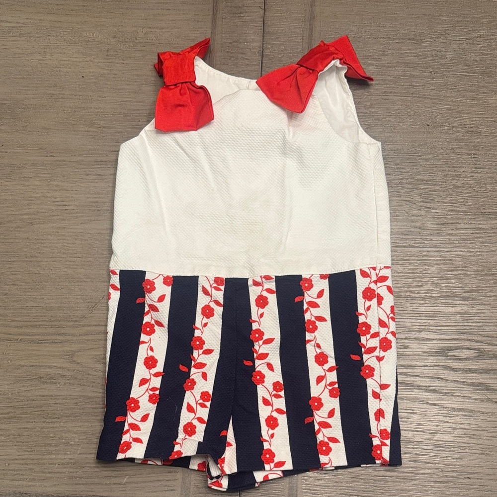 Red, White, and Navy Bow Romper